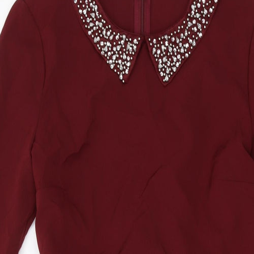 Stylist Pick Womens Red Polyester A-Line Size 12 Collared Zip