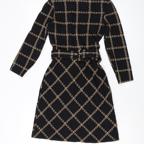 Warehouse Womens Black Plaid Cotton A-Line Size 6 Round Neck Pullover