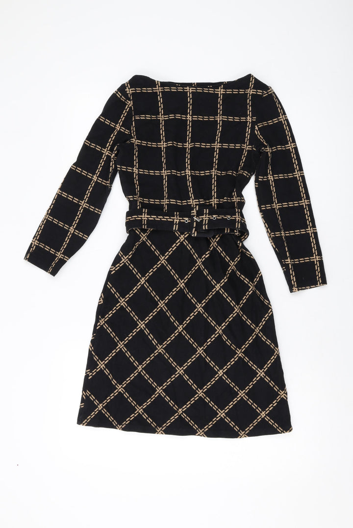 Warehouse Womens Black Plaid Cotton A-Line Size 6 Round Neck Pullover