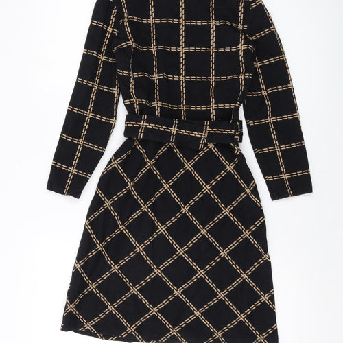 Warehouse Womens Black Plaid Cotton A-Line Size 6 Round Neck Pullover