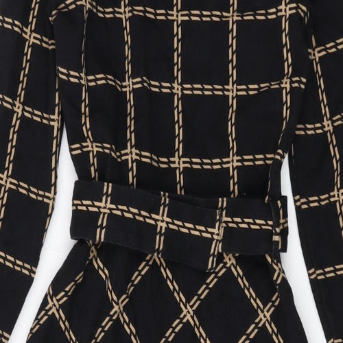 Warehouse Womens Black Plaid Cotton A-Line Size 6 Round Neck Pullover