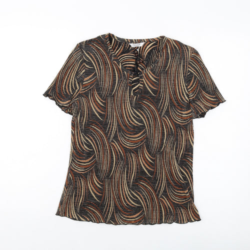 Berkertex Womens Brown Geometric Polyester Basic T-Shirt Size 10 Round Neck