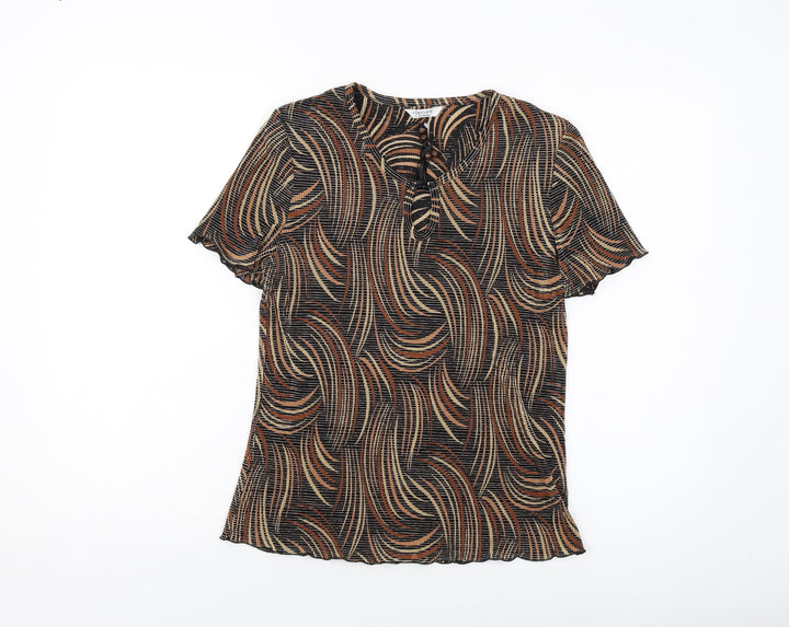 Berkertex Womens Brown Geometric Polyester Basic T-Shirt Size 10 Round Neck