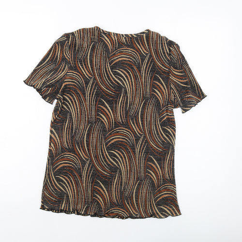 Berkertex Womens Brown Geometric Polyester Basic T-Shirt Size 10 Round Neck