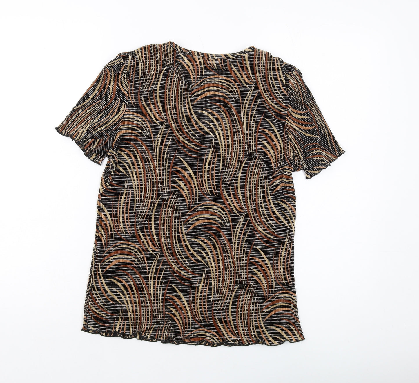 Berkertex Womens Brown Geometric Polyester Basic T-Shirt Size 10 Round Neck