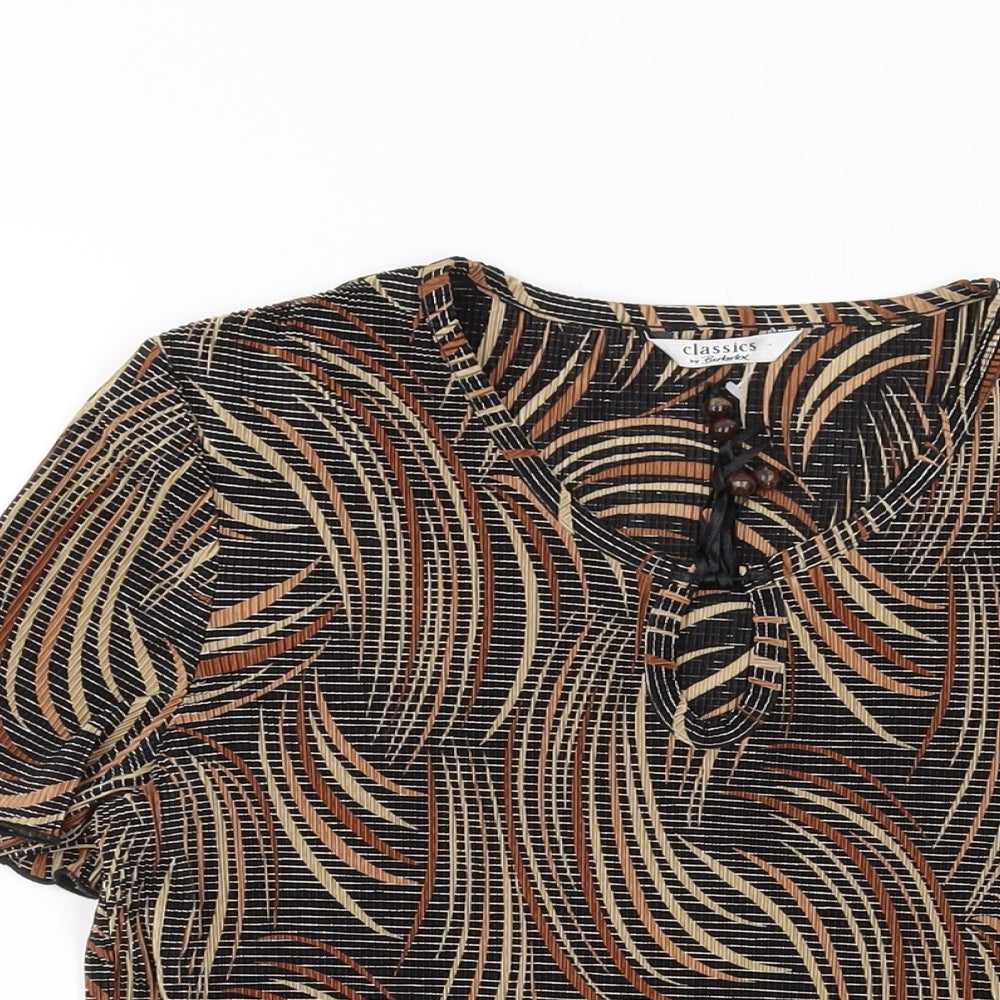 Berkertex Womens Brown Geometric Polyester Basic T-Shirt Size 10 Round Neck