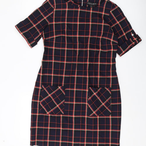 Dorothy Perkins Womens Blue Plaid Polyester A-Line Size 12 Round Neck Zip