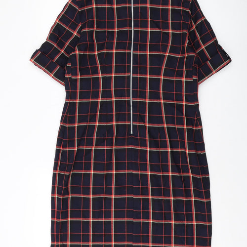 Dorothy Perkins Womens Blue Plaid Polyester A-Line Size 12 Round Neck Zip