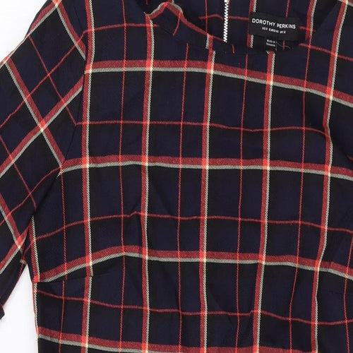 Dorothy Perkins Womens Blue Plaid Polyester A-Line Size 12 Round Neck Zip