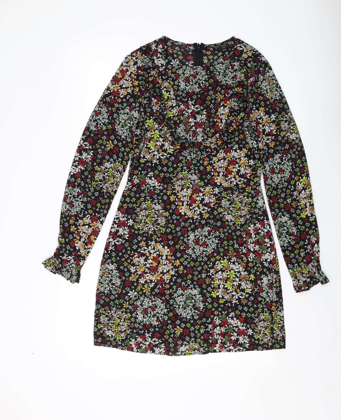 Topshop Womens Black Floral Polyester Sheath Size 10 Round Neck Zip