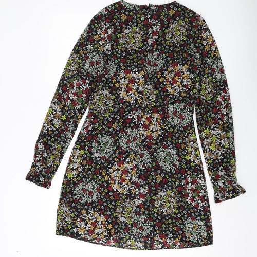Topshop Womens Black Floral Polyester Sheath Size 10 Round Neck Zip