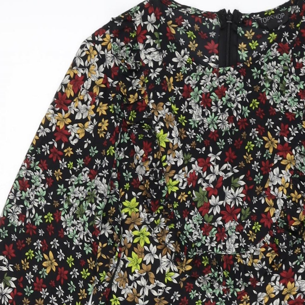 Topshop Womens Black Floral Polyester Sheath Size 10 Round Neck Zip