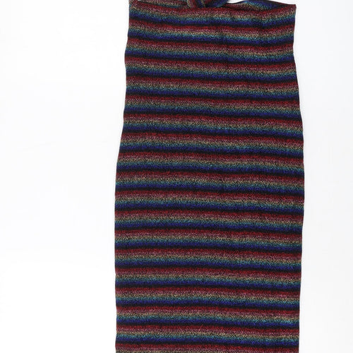 Topshop Womens Multicoloured Striped Nylon Bodycon Size 10 Square Neck Pullover