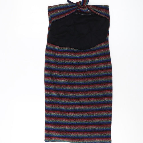 Topshop Womens Multicoloured Striped Nylon Bodycon Size 10 Square Neck Pullover
