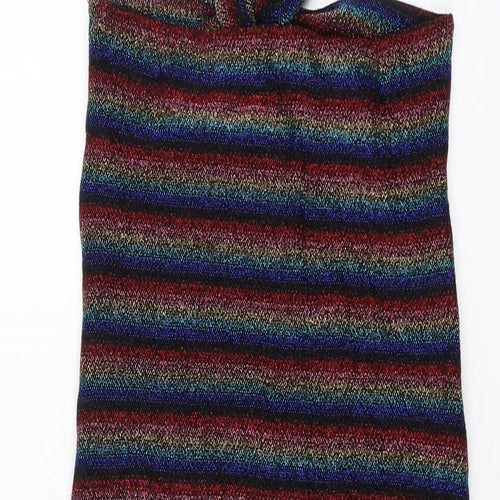 Topshop Womens Multicoloured Striped Nylon Bodycon Size 10 Square Neck Pullover