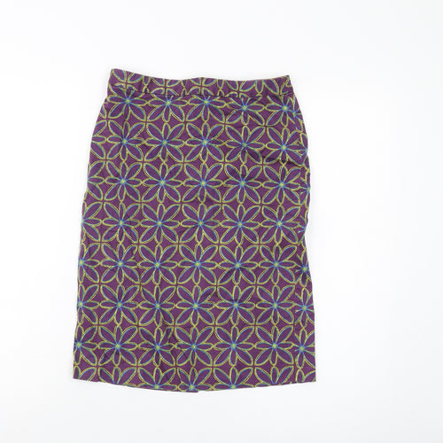 La Redoute Womens Purple Geometric Cotton A-Line Skirt Size 8 Zip