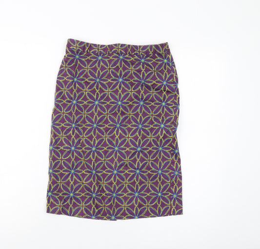 La Redoute Womens Purple Geometric Cotton A-Line Skirt Size 8 Zip