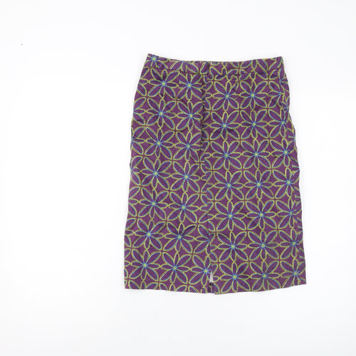 La Redoute Womens Purple Geometric Cotton A-Line Skirt Size 8 Zip