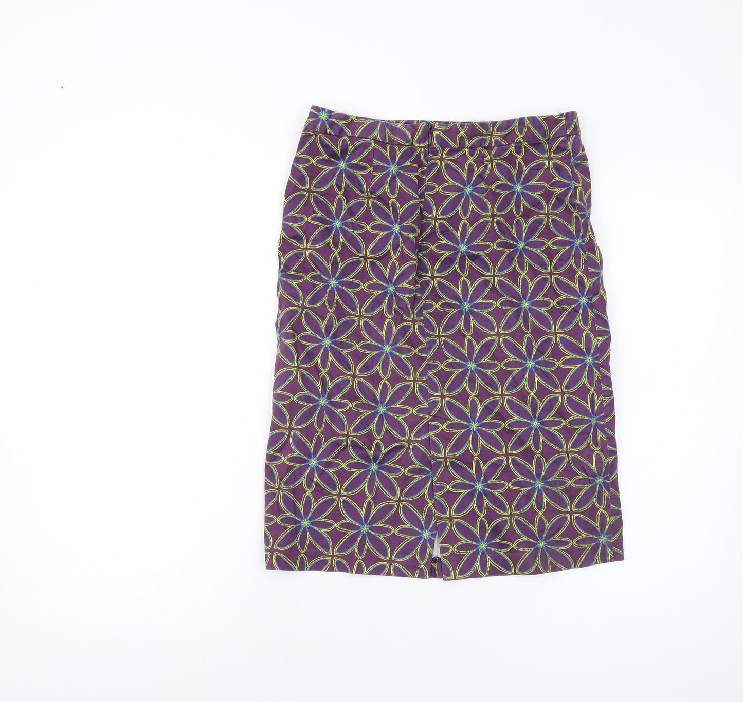 La Redoute Womens Purple Geometric Cotton A-Line Skirt Size 8 Zip