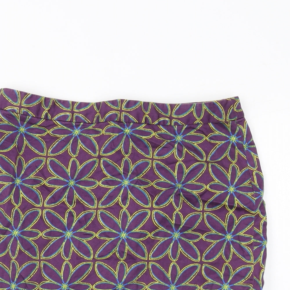 La Redoute Womens Purple Geometric Cotton A-Line Skirt Size 8 Zip