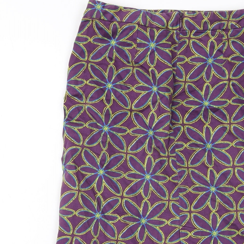 La Redoute Womens Purple Geometric Cotton A-Line Skirt Size 8 Zip