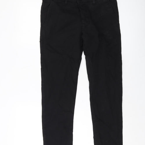 Zara Mens Black Cotton Trousers Size 31 in L29 in Regular Button