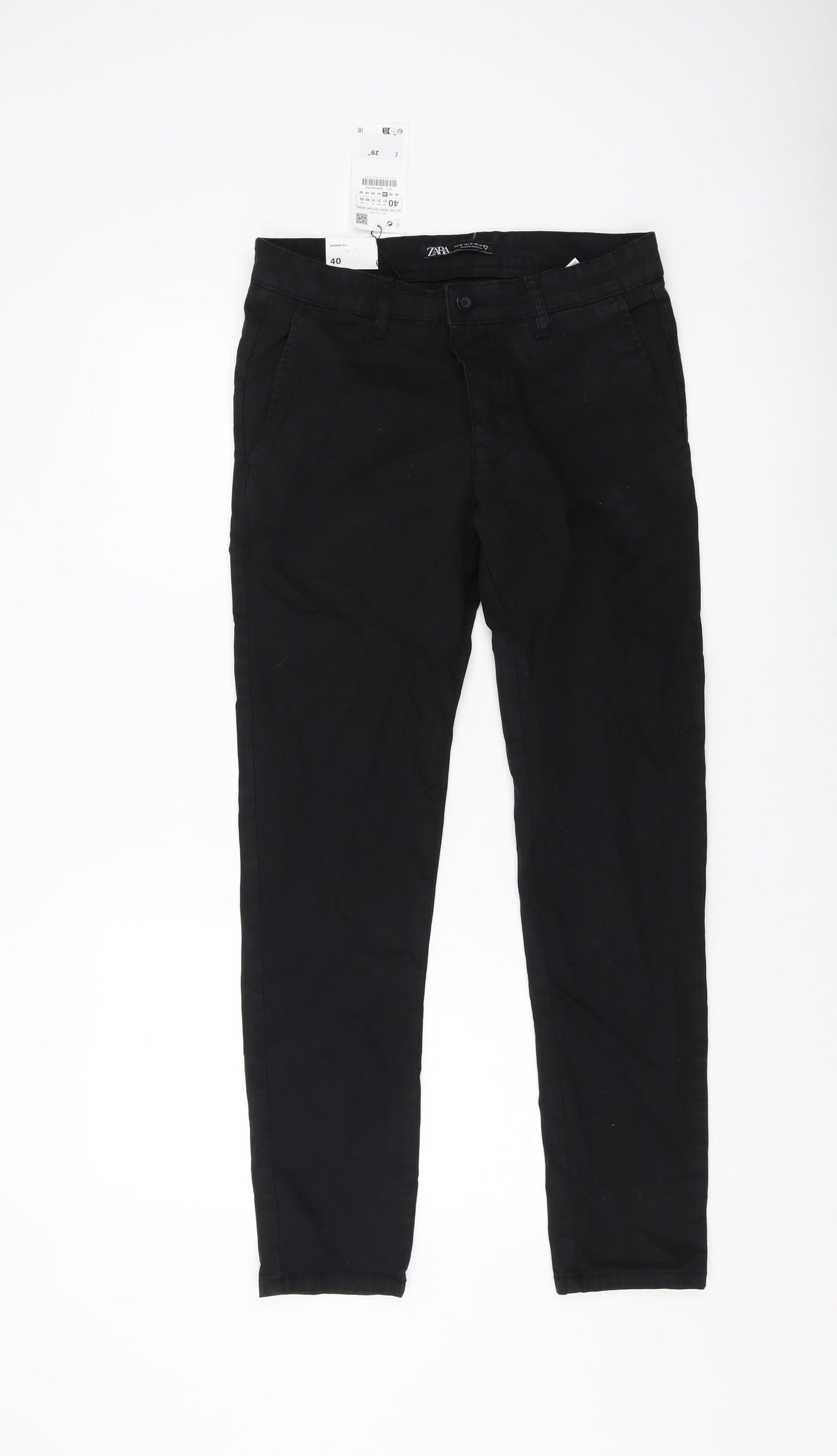 Zara Mens Black Cotton Trousers Size 31 in L29 in Regular Button