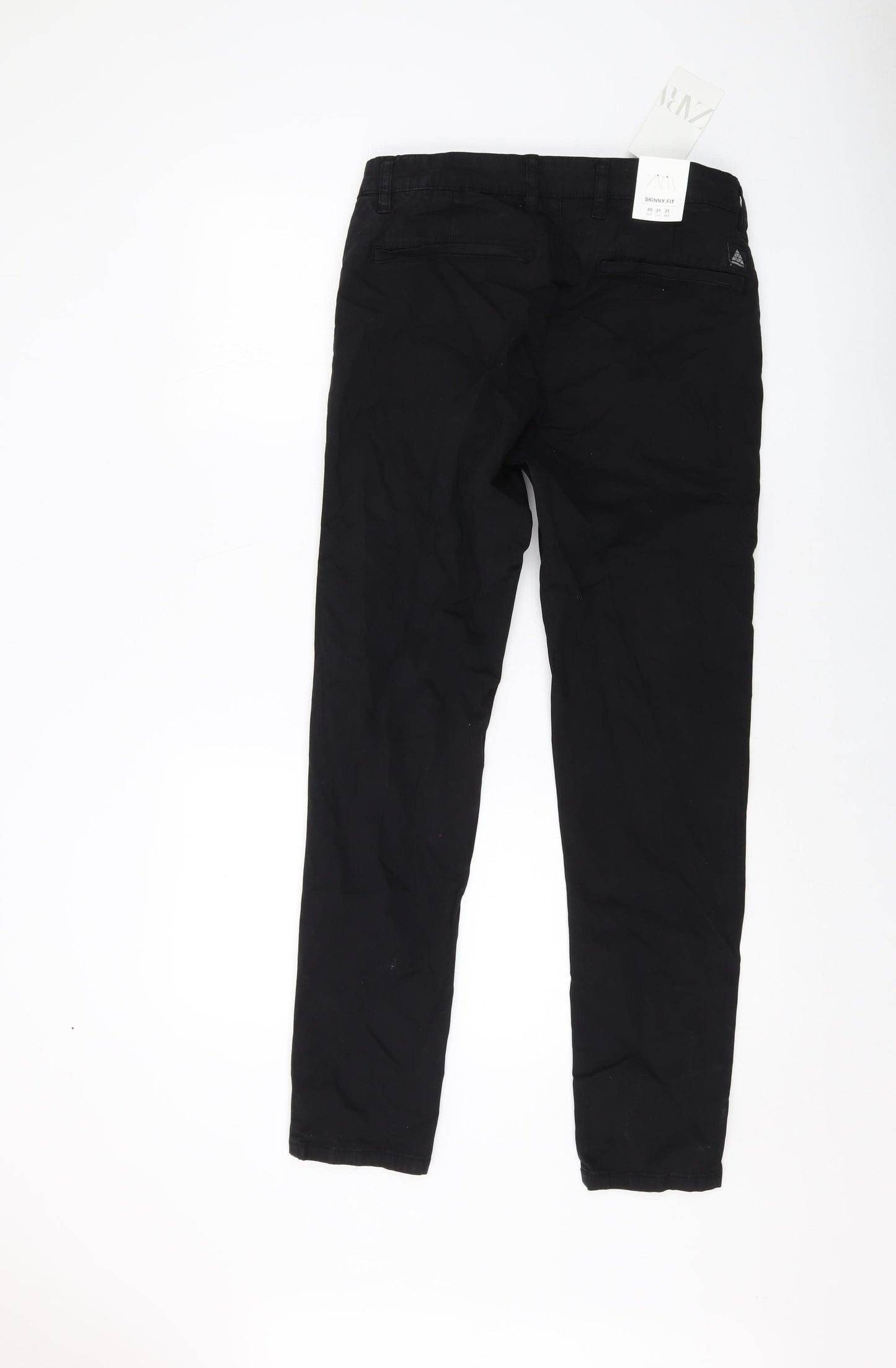 Zara Mens Black Cotton Trousers Size 31 in L29 in Regular Button