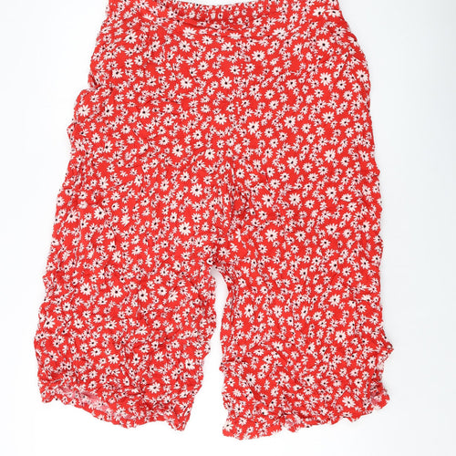 New Look Womens Red Floral Viscose Trousers Size 16 L20 in Regular