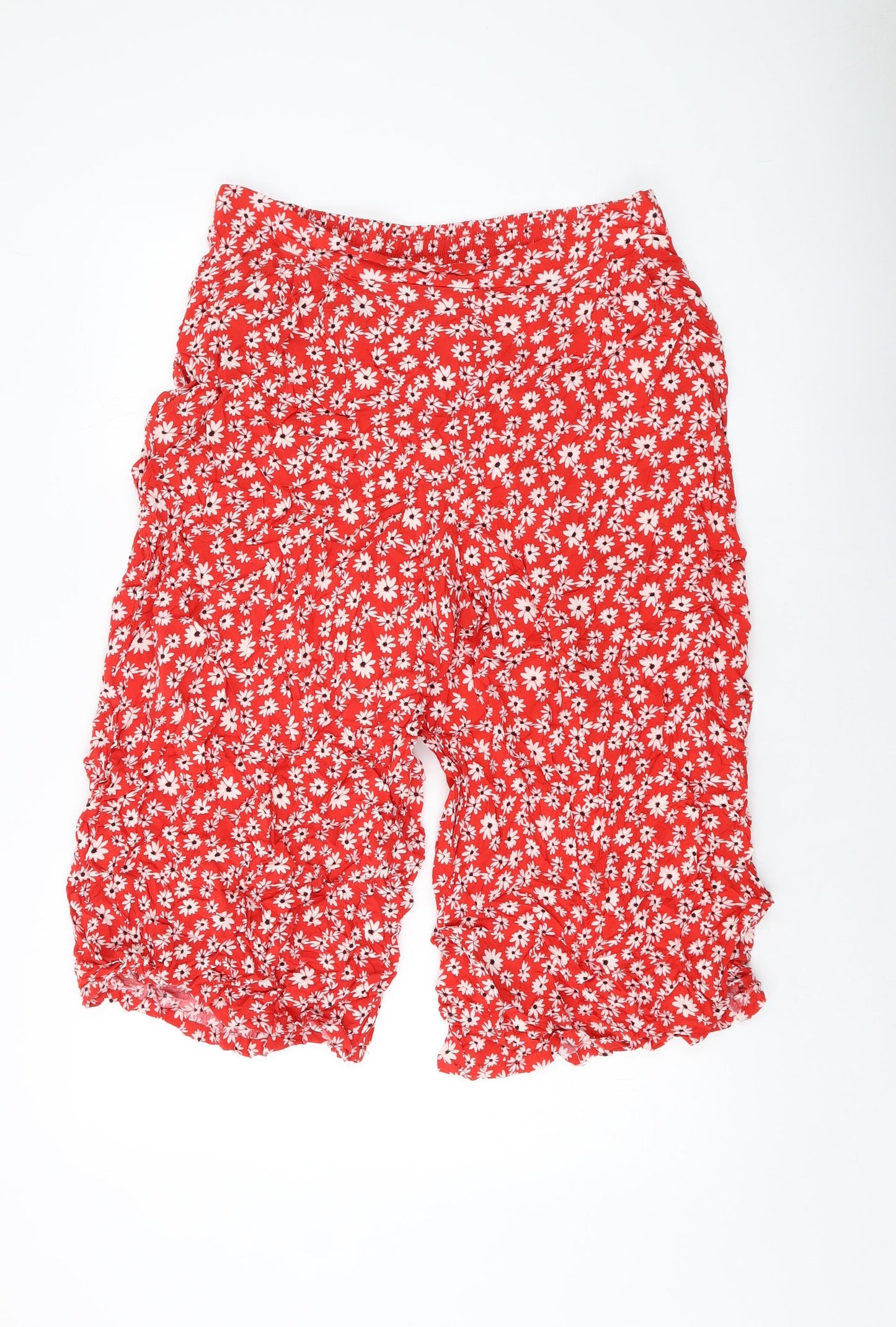 New Look Womens Red Floral Viscose Trousers Size 16 L20 in Regular
