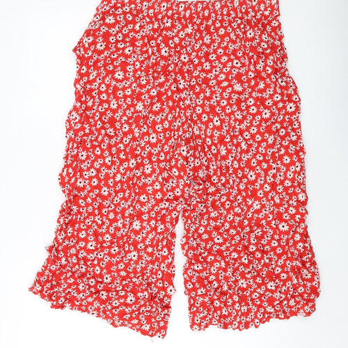 New Look Womens Red Floral Viscose Trousers Size 16 L20 in Regular