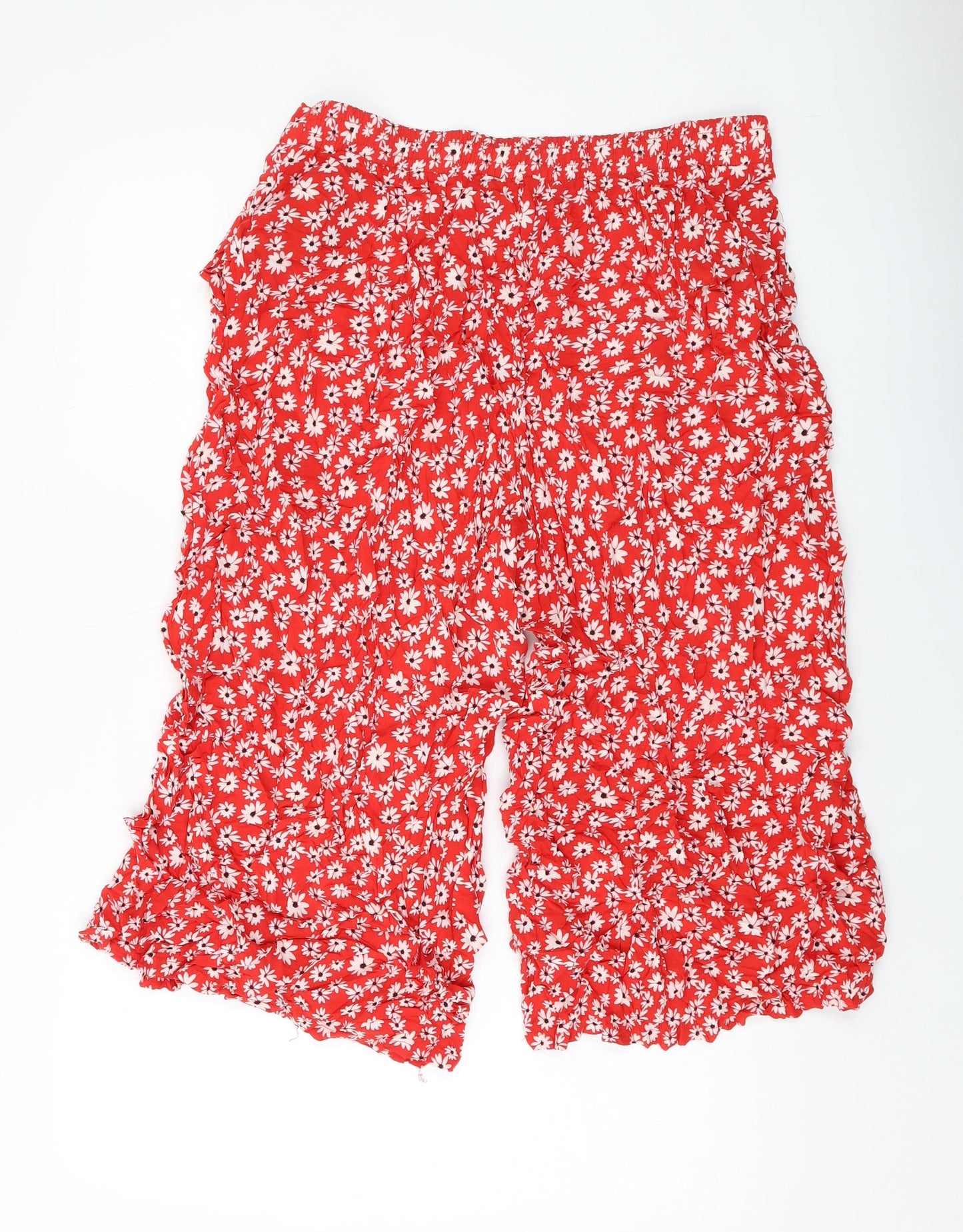 New Look Womens Red Floral Viscose Trousers Size 16 L20 in Regular