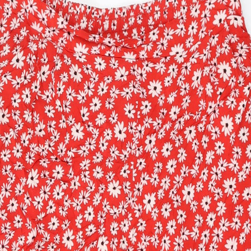 New Look Womens Red Floral Viscose Trousers Size 16 L20 in Regular