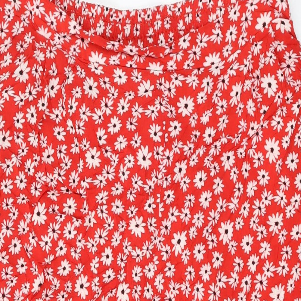 New Look Womens Red Floral Viscose Trousers Size 16 L20 in Regular