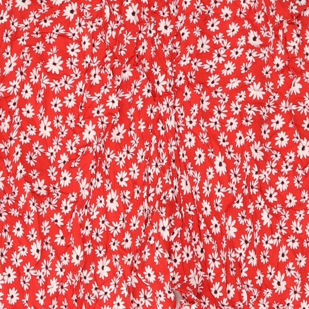 New Look Womens Red Floral Viscose Trousers Size 16 L20 in Regular