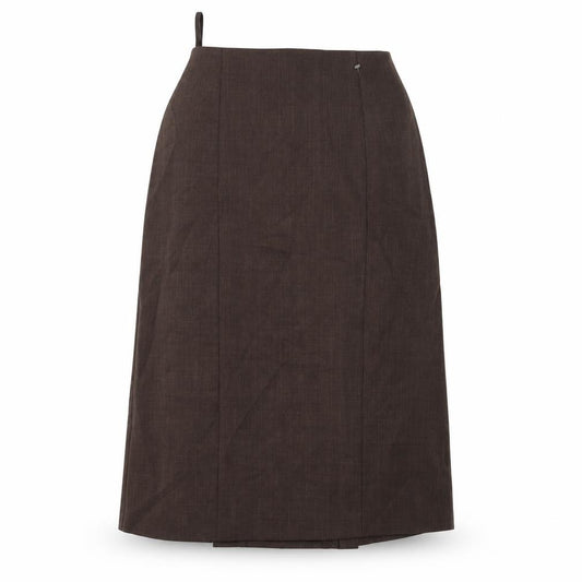 Front view of Essentials women’s brown polyester a-line skirt, size UK 24, in zip