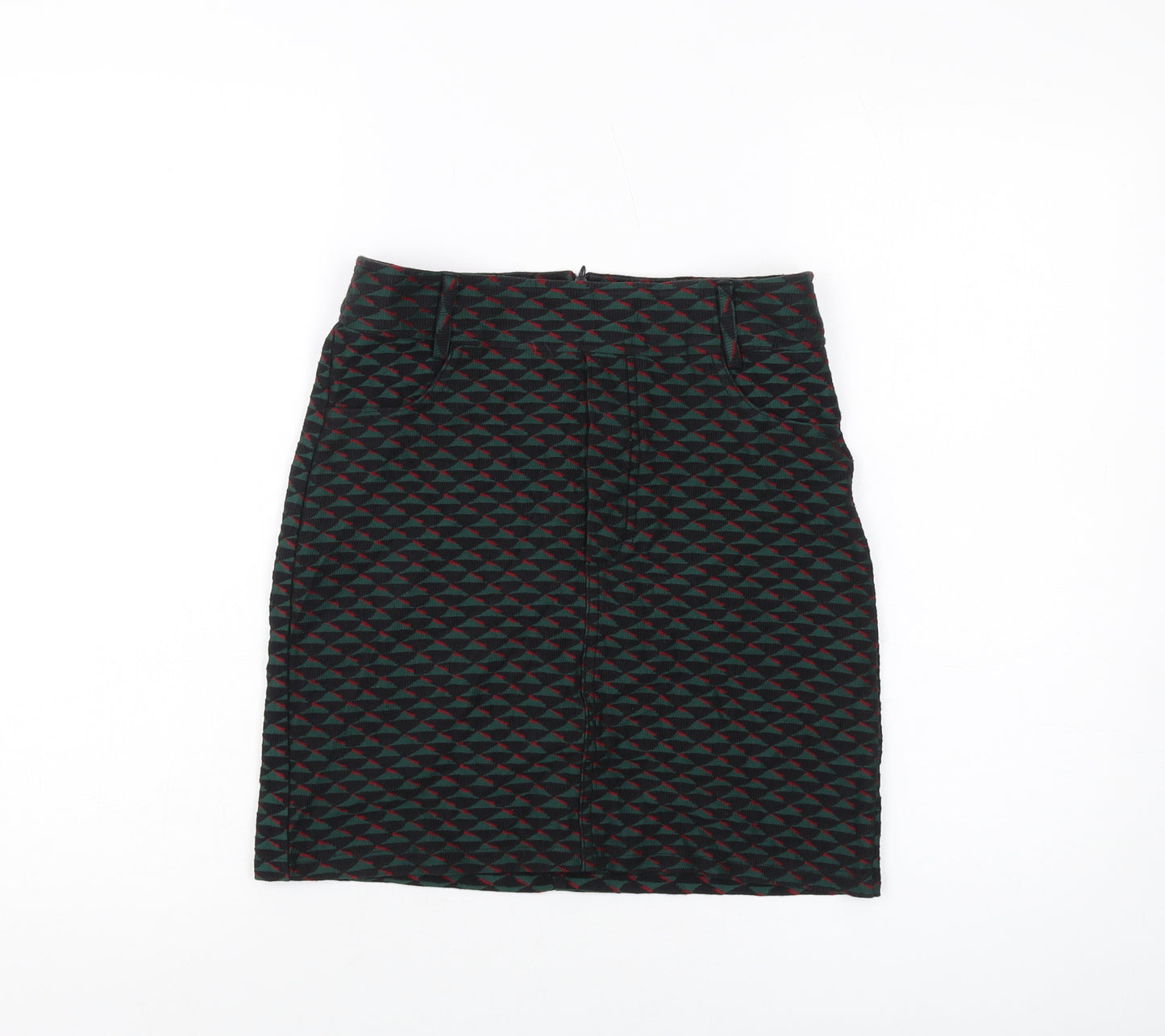 Bershka Womens Green Geometric Polyester Mini Skirt Size M Zip