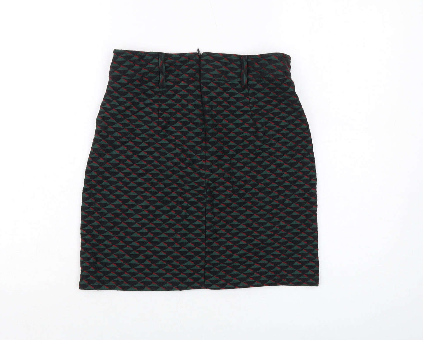 Bershka Womens Green Geometric Polyester Mini Skirt Size M Zip