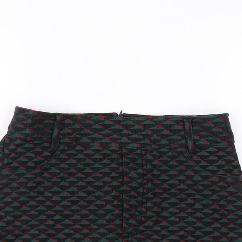 Bershka Womens Green Geometric Polyester Mini Skirt Size M Zip