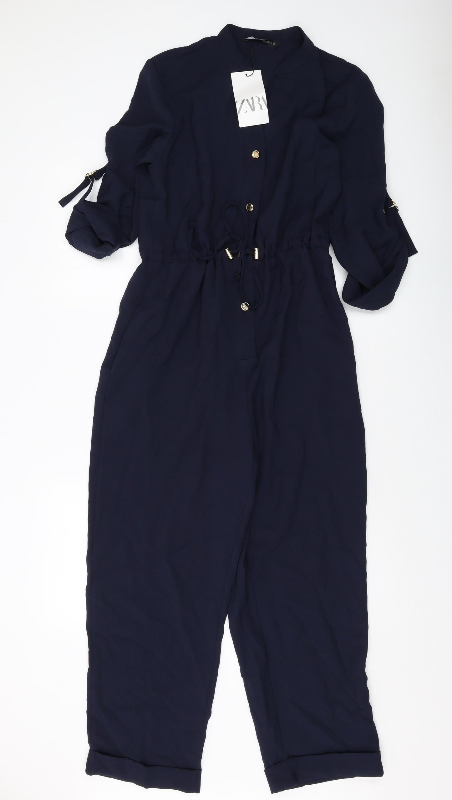 Zara Womens Blue Polyester Jumpsuit One-Piece Size S Button