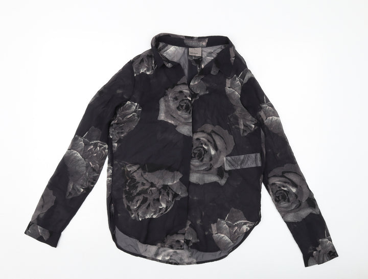 VERO MODA Womens Black Geometric Polyester Basic Button-Up Size S Collared