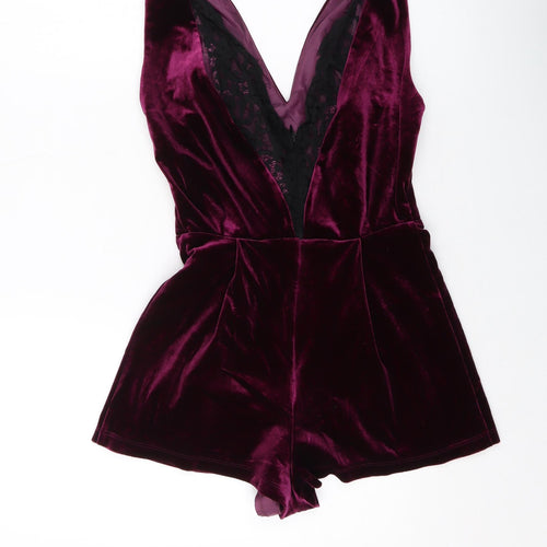 Topshop Womens Purple Polyester Playsuit One-Piece Size 8 Zip