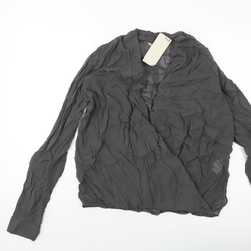 Net Womens Grey Viscose Basic Blouse Size 10 V-Neck
