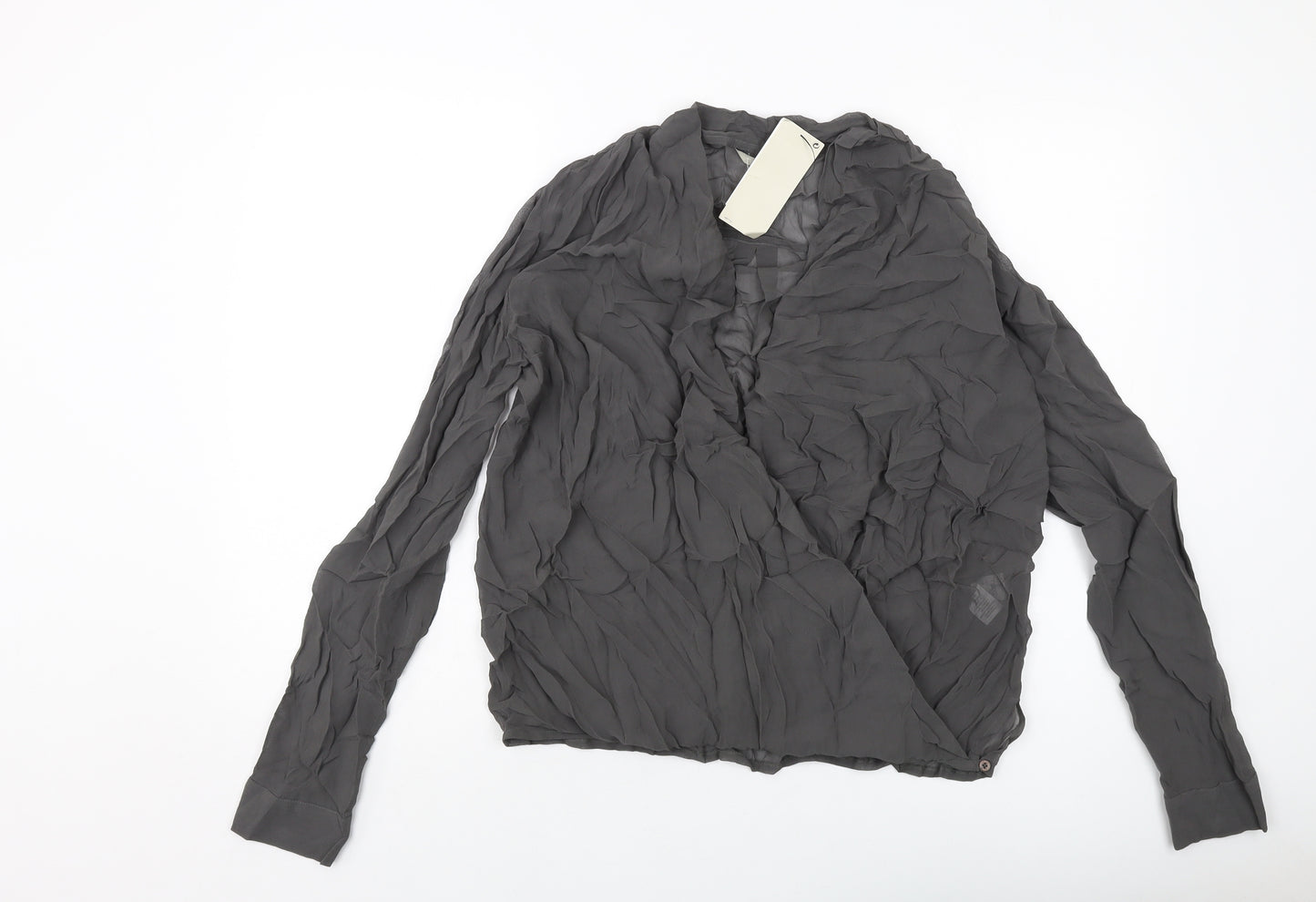 Net Womens Grey Viscose Basic Blouse Size 10 V-Neck