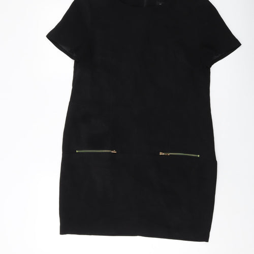 New Look Womens Black Polyester Tank Dress Size 12 Round Neck Zip