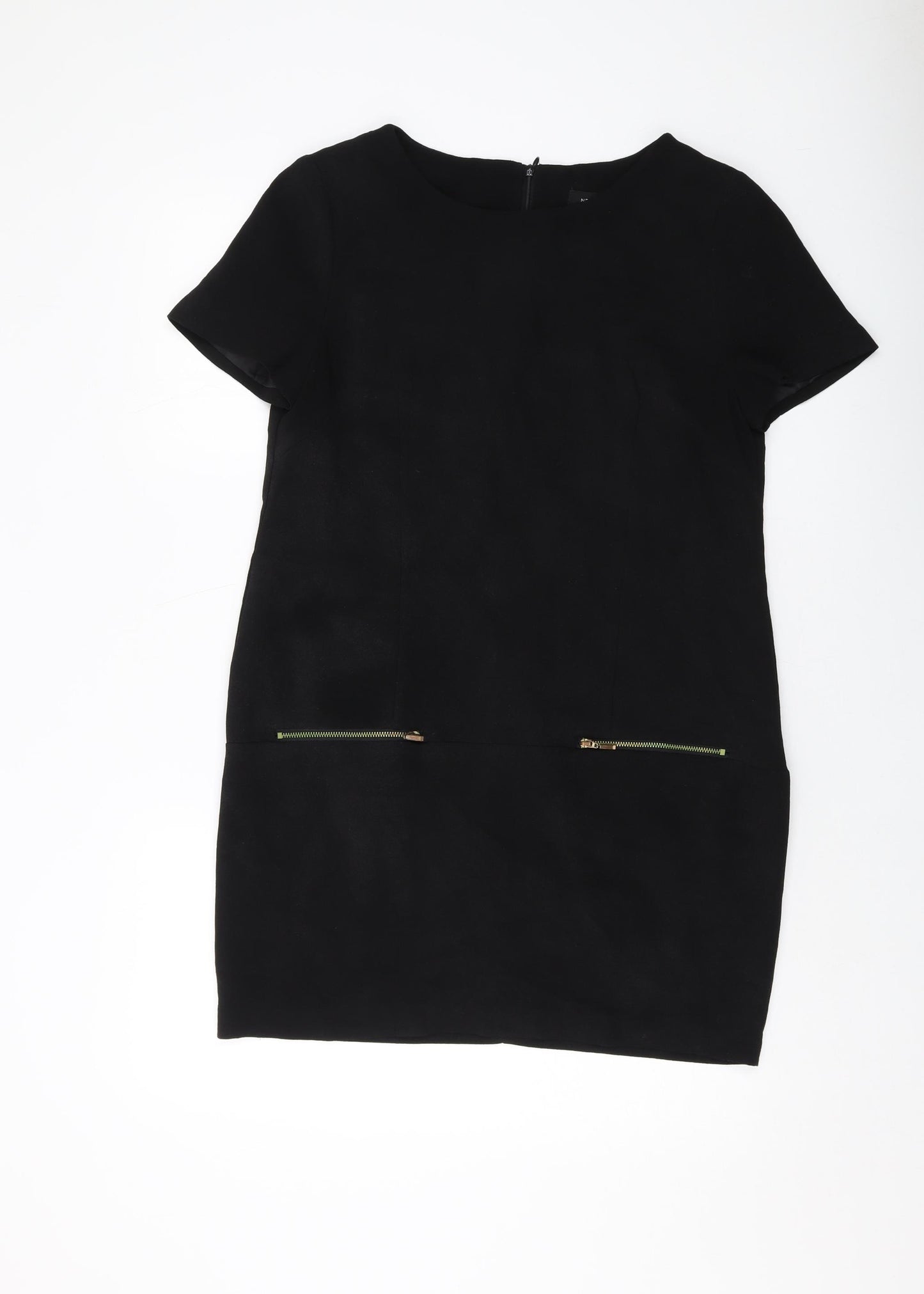 New Look Womens Black Polyester Tank Dress Size 12 Round Neck Zip