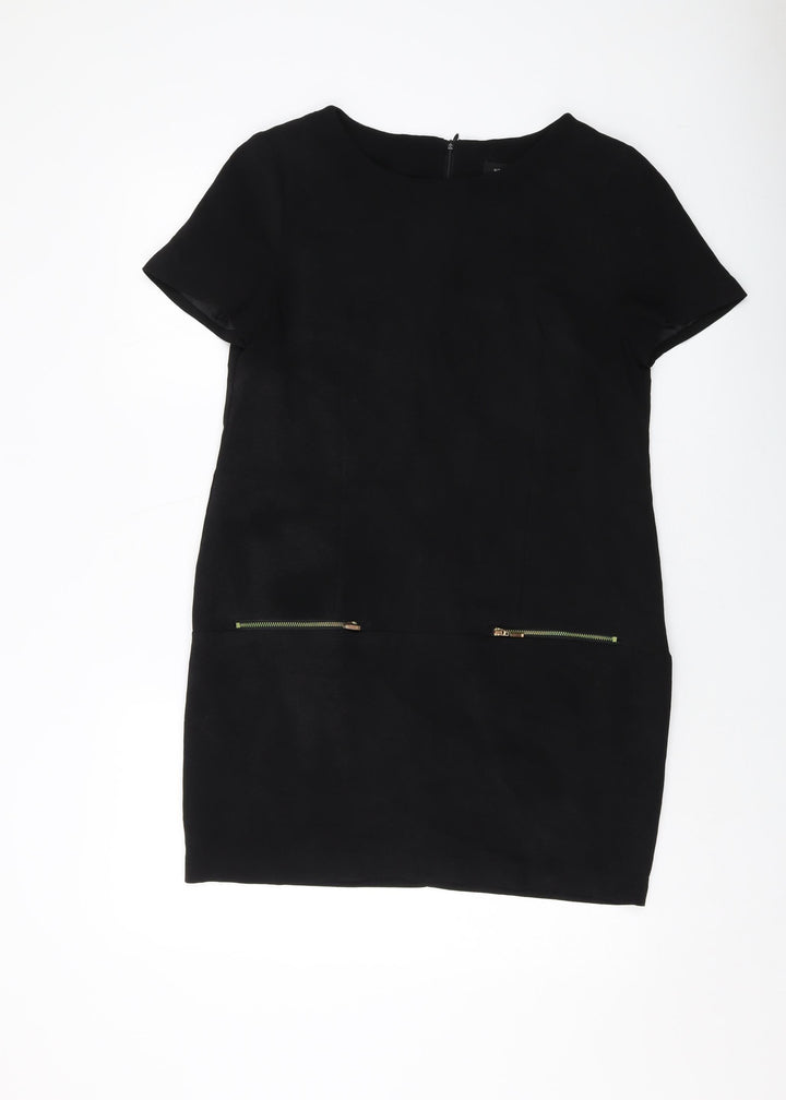 New Look Womens Black Polyester Tank Dress Size 12 Round Neck Zip