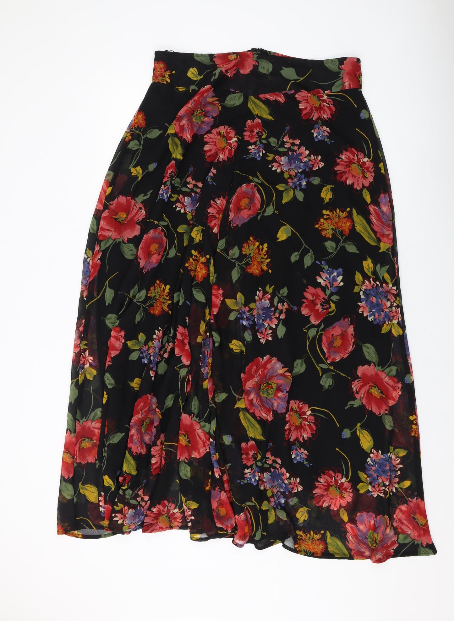 Influence Womens Black Floral Polyester Trousers Size 14 L28 in Regular Zip