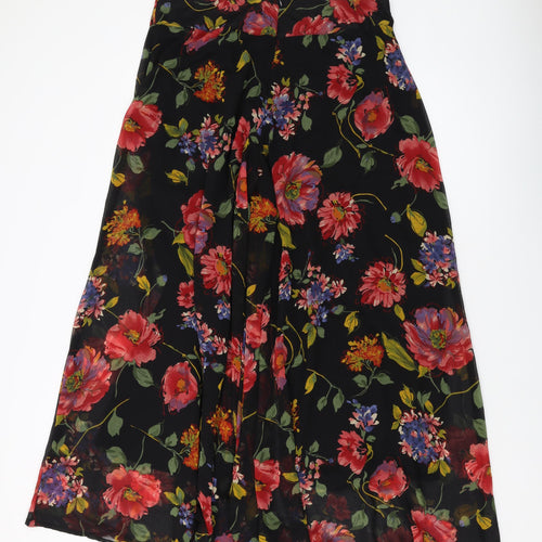 Influence Womens Black Floral Polyester Trousers Size 14 L28 in Regular Zip