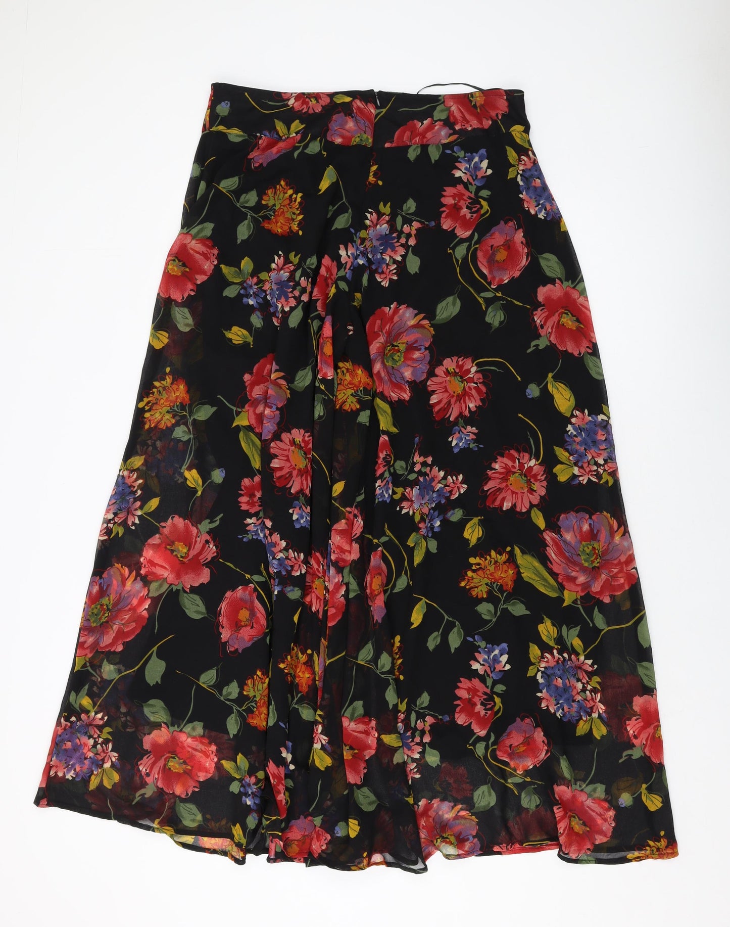 Influence Womens Black Floral Polyester Trousers Size 14 L28 in Regular Zip